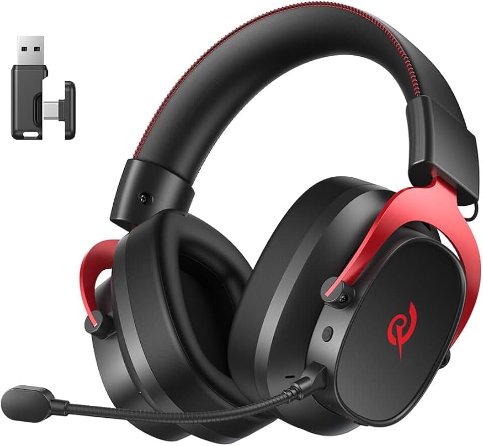 QCY Fone de ouvido para jogos sem fio Heroad VT200, fone de ouvido sem fio de 2,4 GHz com microfone, som surround 7.1, Bluetooth 6.0, design leve e confortável, vida útil da bateria de 130 horas