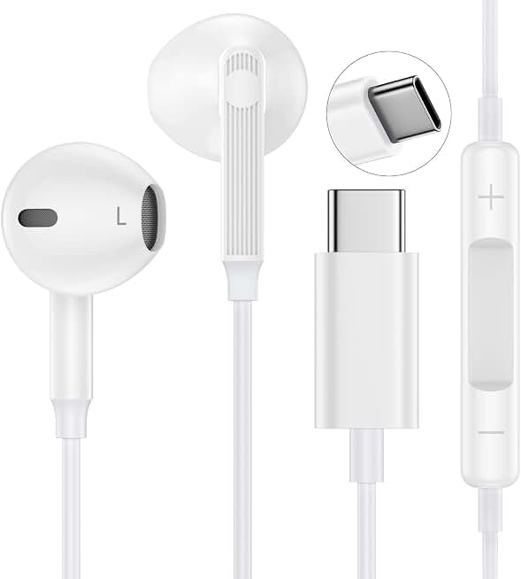 Fones de ouvido USB C com fio USB C para iPhone 17 Pro Max/17 Air/16e/16 Pro Max/16 Plus, Samsung Galaxy A16/A17/S25FE/S25 Ultra/S24 Ultra/S23/S22, Tipo C, fones de ouvido estéreo HiFi