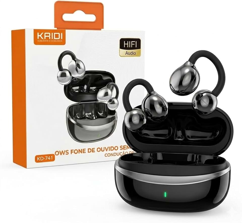 Fone de ouvido aberto clip bluetooth 6.0 tipo presilha sem fio TWS, Fone sem fio Design Aberto Ear-Clip de orelha, ergonômico, confortável, som ambiente direcional, som HI-Fi OWS. (Preto)